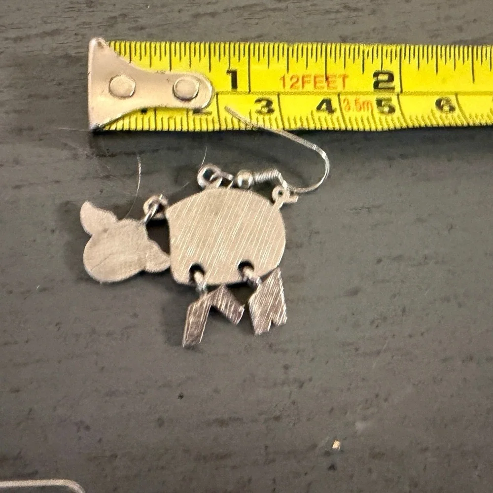 Pink Spotted Pig Enamel Dangle Earrings Silver Tone Articulated Farm Animal Drop